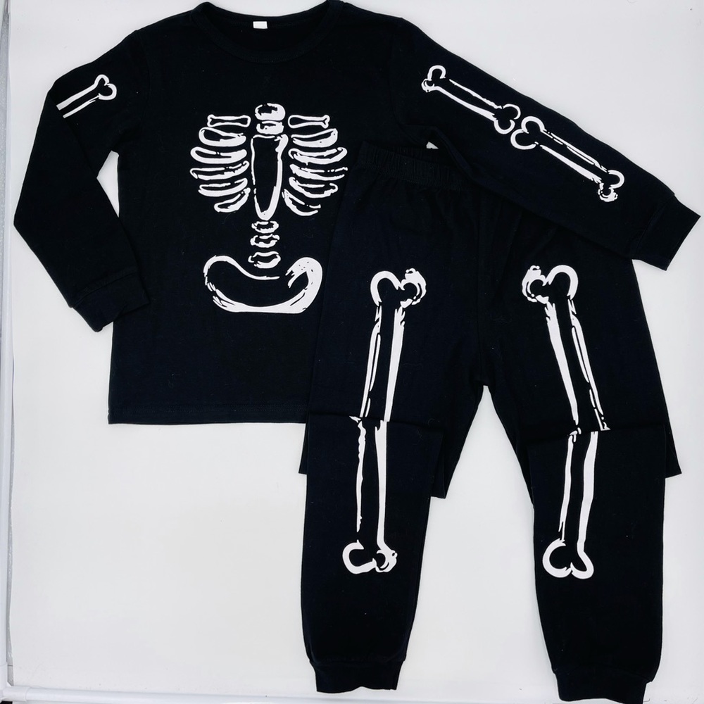 NWOT YOUTH BOY SKELETON BLACK BONES PRINT PIJAMAS - Picture 2 of 7